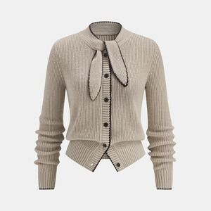 New commense Knit Wool Blend Cardigan with bow tie medium‎